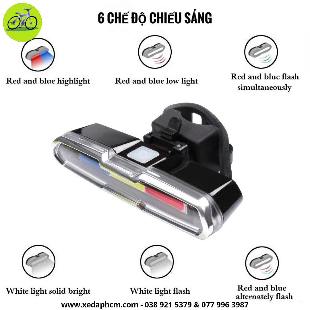 [HCM]Đèn đuôi xe đạp 3 màu siêu sáng cáp sạc USB