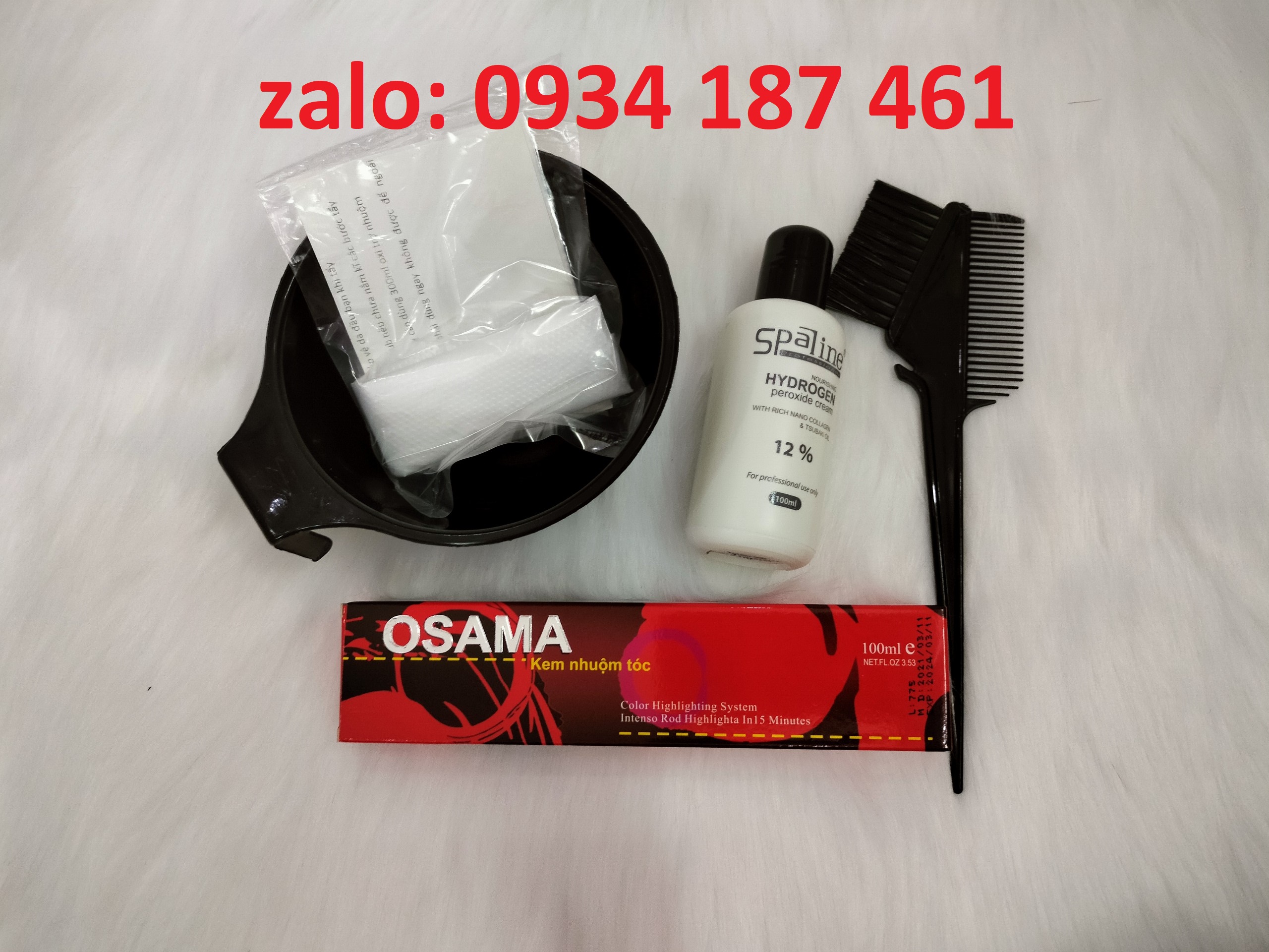 Combo nhuộm Osama, oxy, chén, lược, bao tay