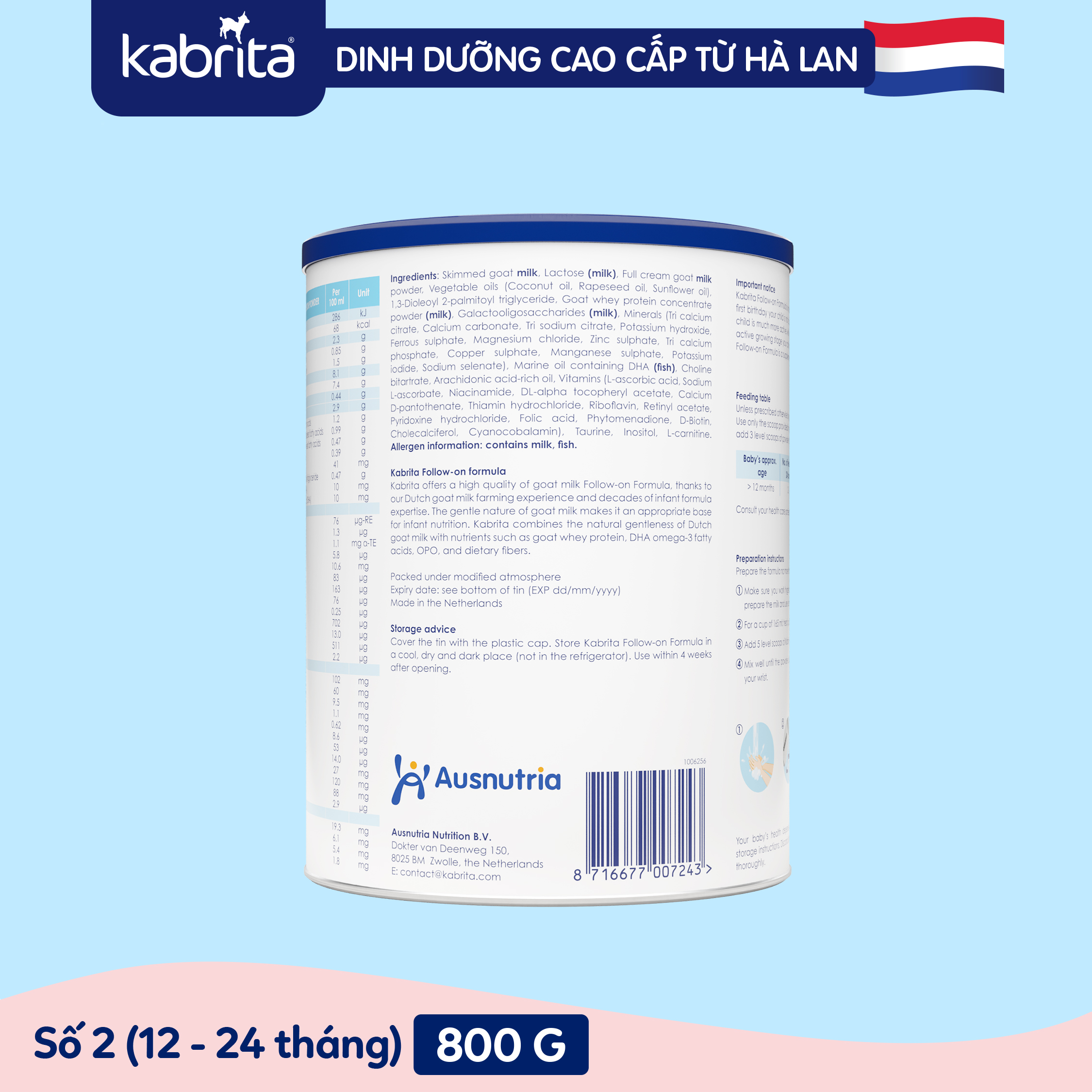 [PHIÊN BẢN MỚI] Sữa dê Kabrita số 2 cho trẻ từ 12 - 24 tháng - Lon 800g