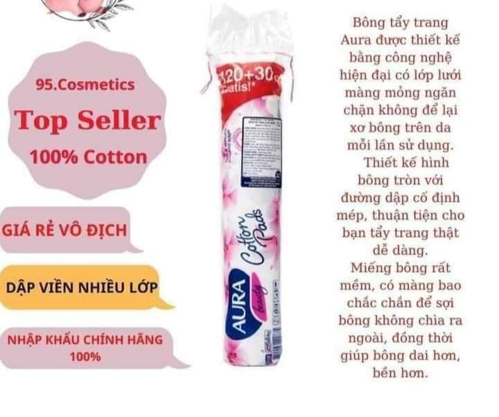 Bông tẩy trang AURA 150 miếng