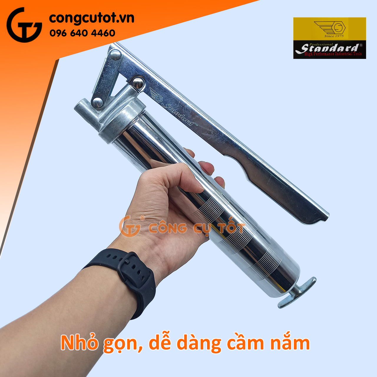 Bơm mỡ Standard bình thép trắng 300cc