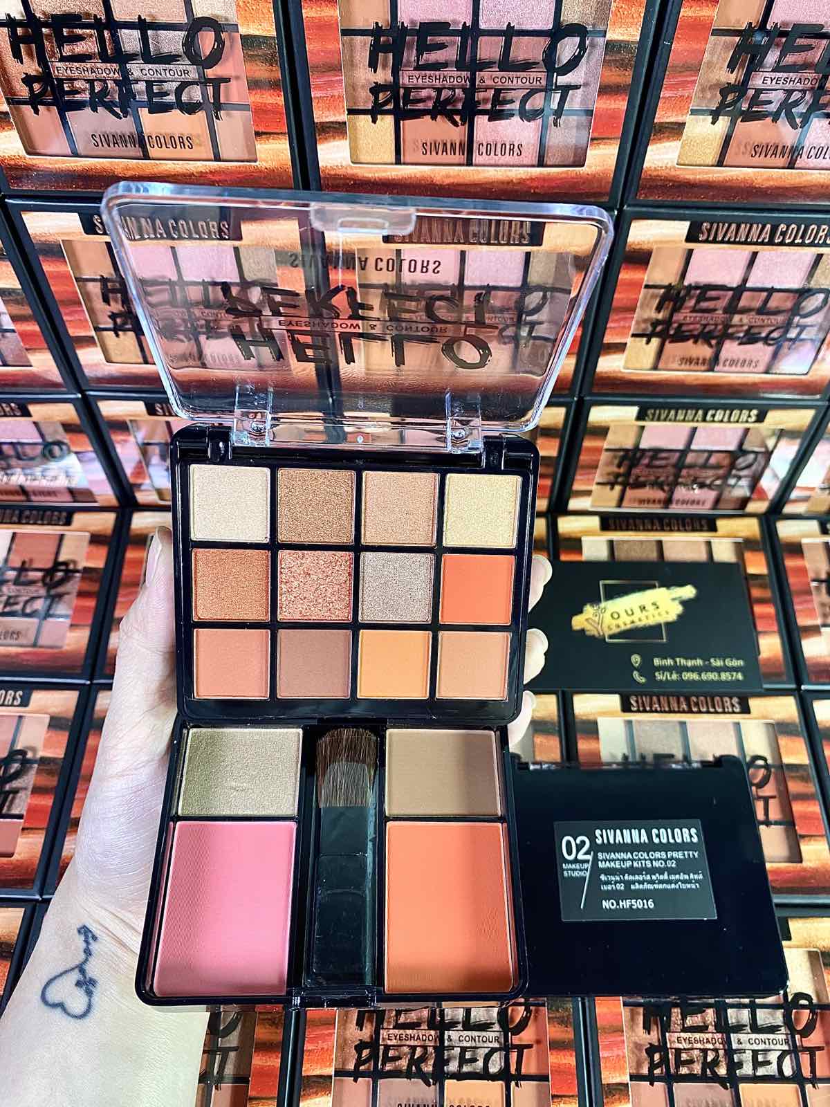 Bảng Mắt Má Hồng Tạo Khối Sivanna Hello Perfect Có Nhũ HF5016 - Bảng Màu Mắt Kèm Má Hồng Sivanna HF5016