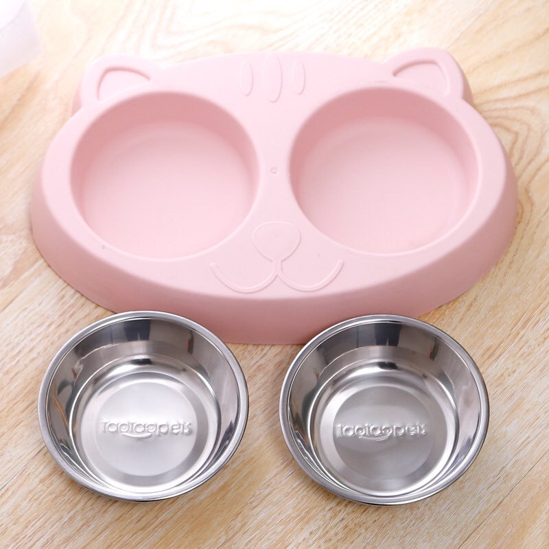 Bát ăn đôi chen inox hình mặt mèo