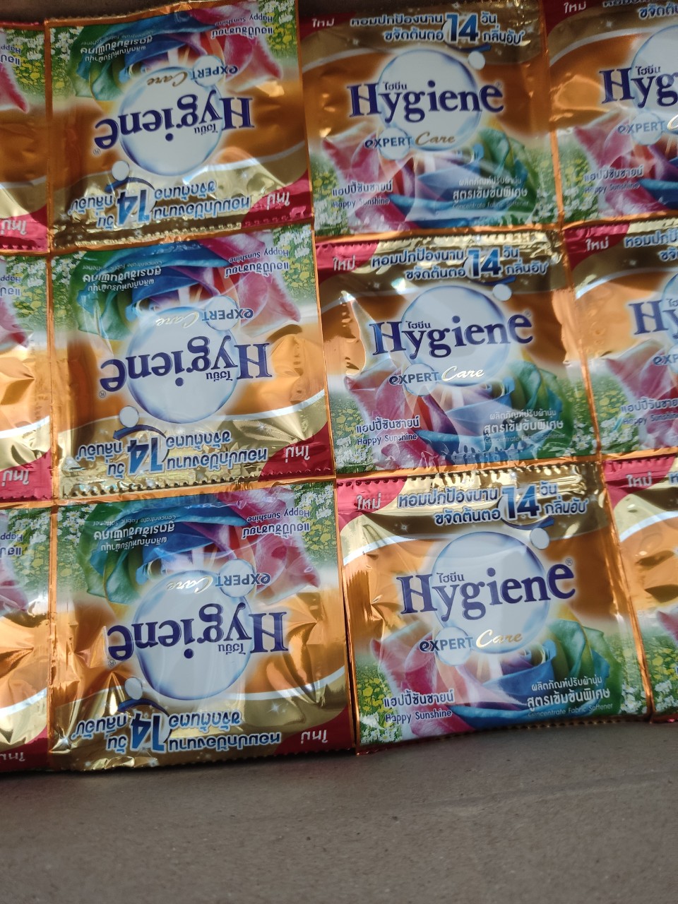 ( thùng 360 gói ) nước xả vải hygiene thái lan - màu vàng