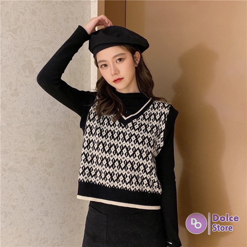 Áo len gile nữ thổ cẩm ngắn - Dolce
