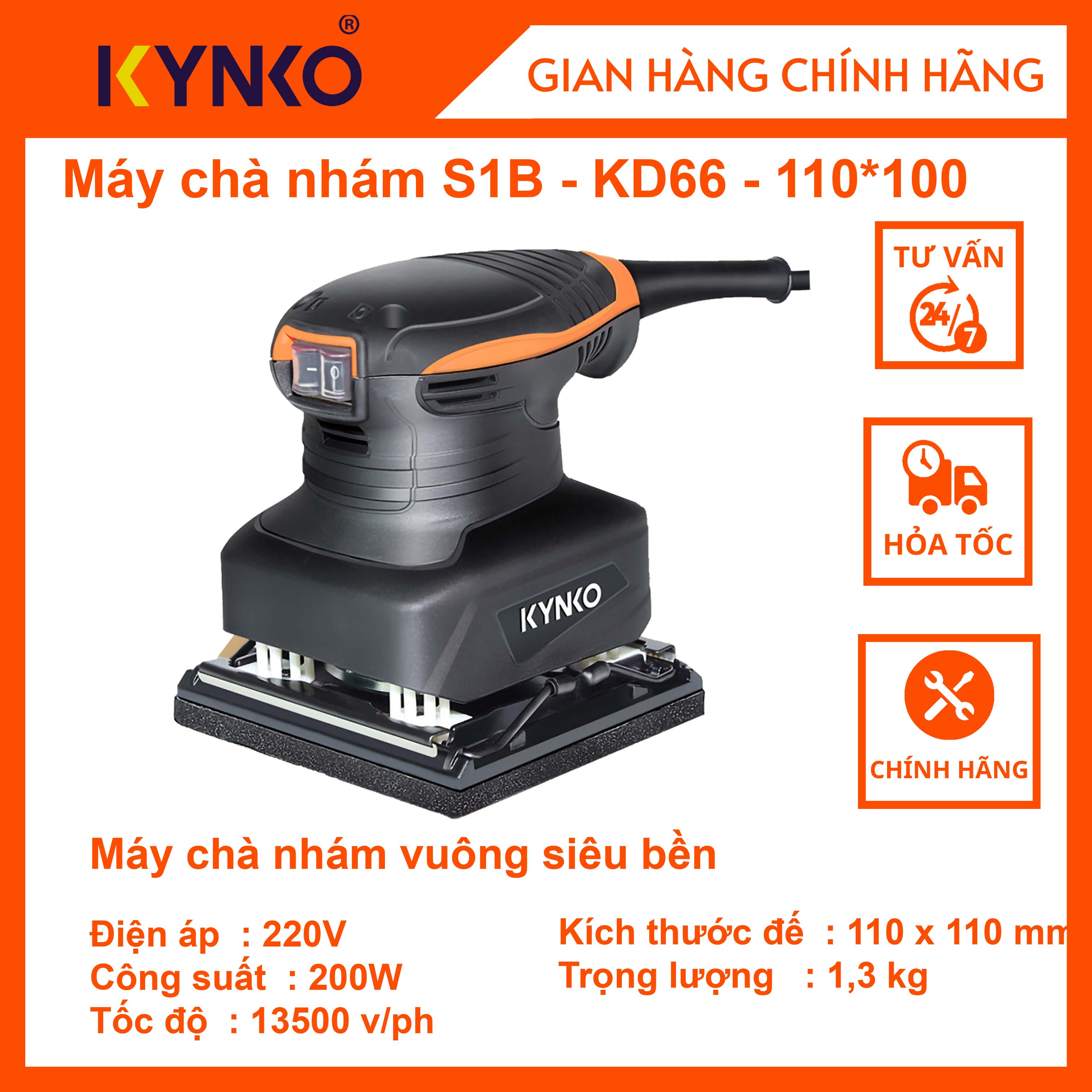 Máy chà nhám rung kynko S1B- KD66 -110*1000 cầm tay chính hãng giá tốt