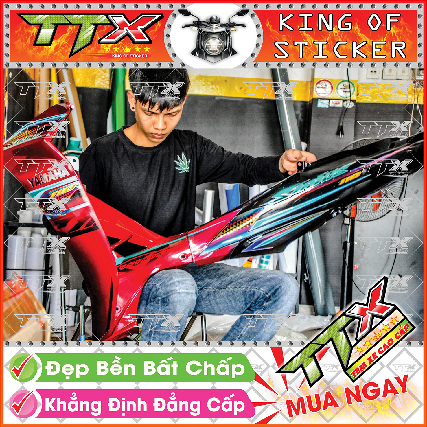 Tem Xe Sirius Đỏ Đen Tam Giác Titan - Tem Sirius 110 Đen Đỏ Siêu Đẹp - Mẫu Team Sirius Đỏ Đen