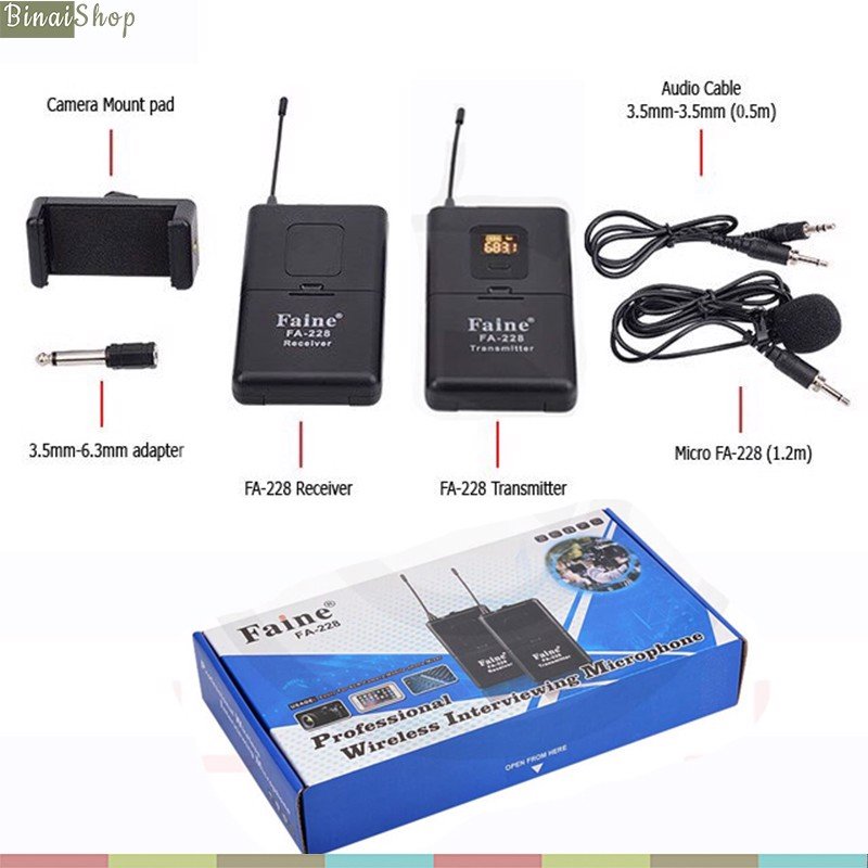 Faine FA-228 - Micro không dây VHF cho máy ảnh, điện thoại