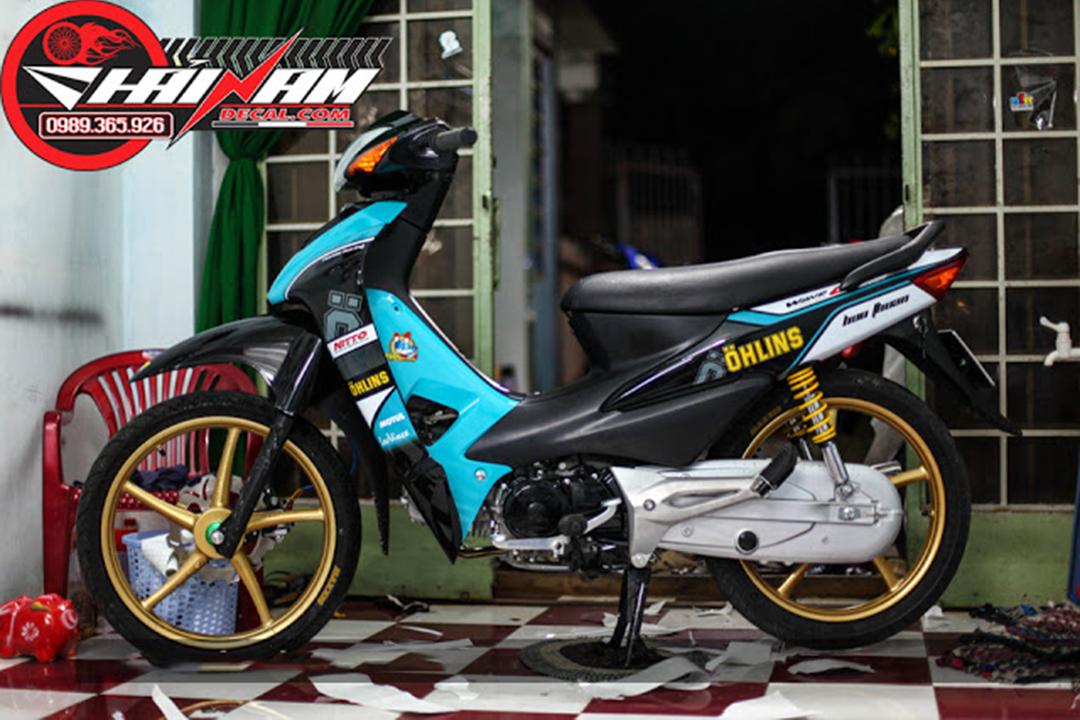 Tem Trùm Wave Alpha Đen Xanh Ohlins