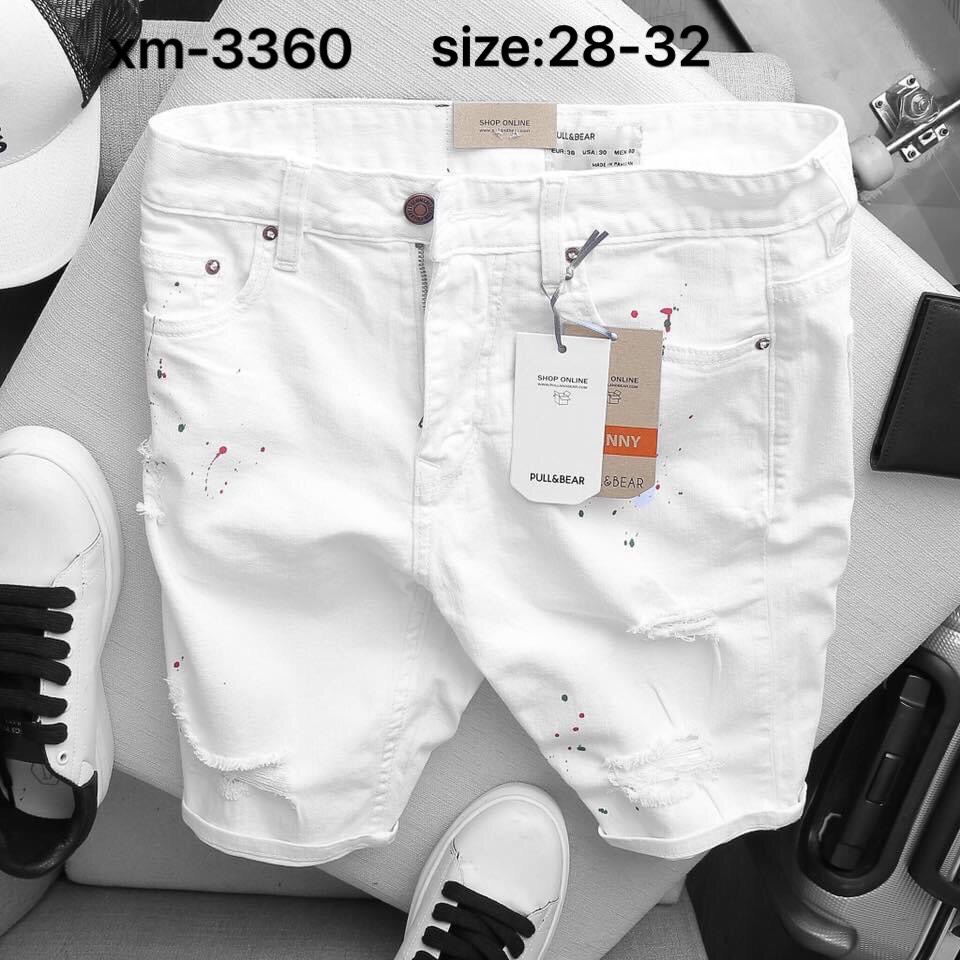 Quần short jean nam mẫu mới 2 màu trắng đen vẩy sơn thời trang