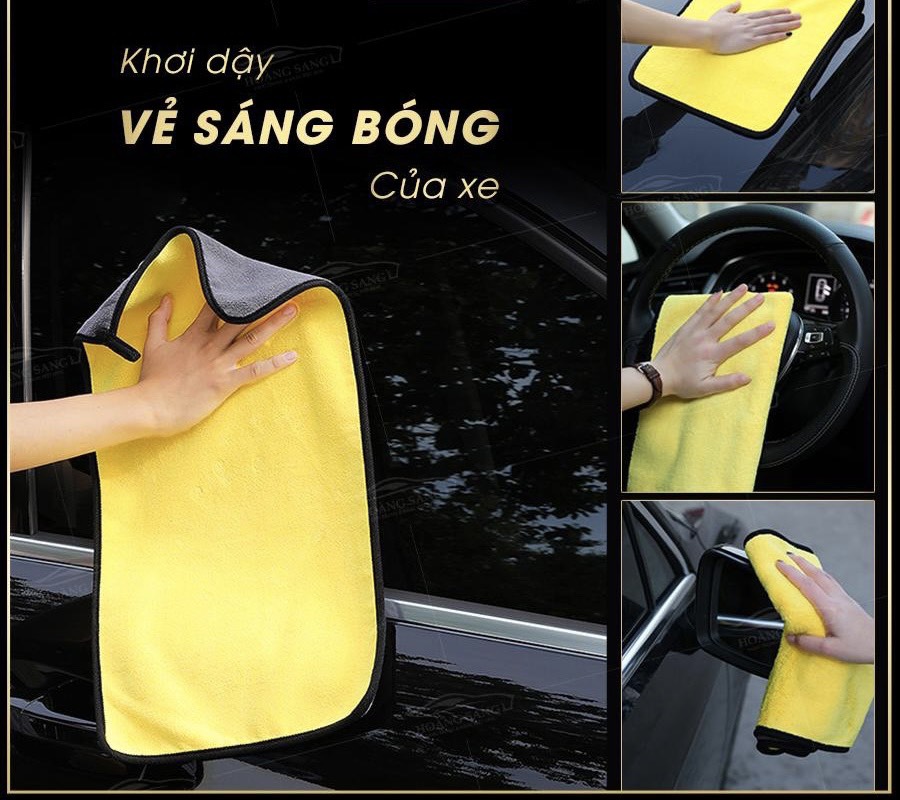 Khăn Lau Đa Năng Microfiber 2 Mặt Vàng Ghi - khăn lau xe ô tô chuyên dụng 30x40cm