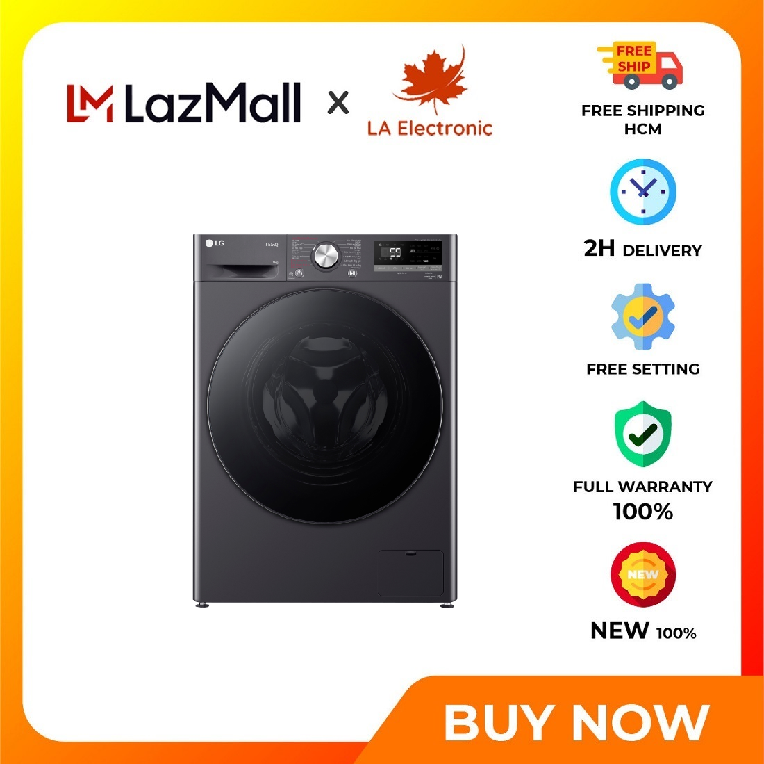 LG Inverter 9 kg washing machine FV1409S4M - Free shipping HCM - Allows remote control of washing machine via LG ThinQ application