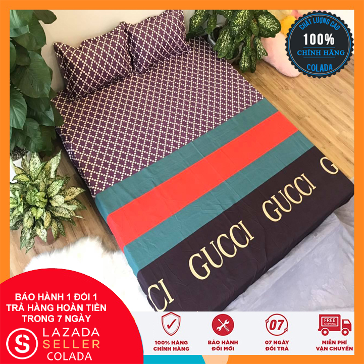 Bộ ga gối mẫu GUCCI TÍM cotton poly [ Được trả hàng bất kể lí do gì ] remato