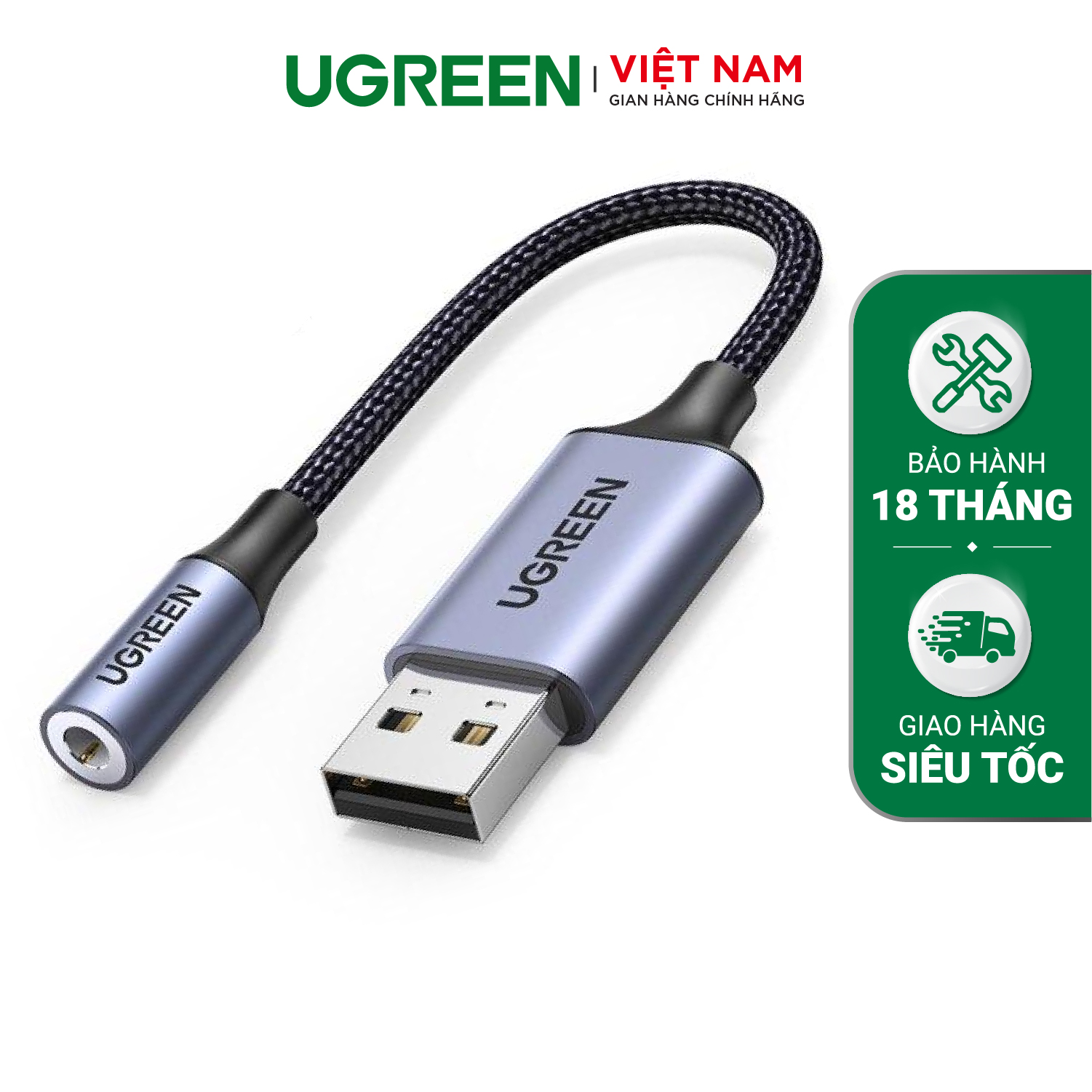 VOUCHER 9% TỐI ĐA 100KCáp chuyển USB 2.0 to 3.5mm UGREEN 30757 mic+loa dây