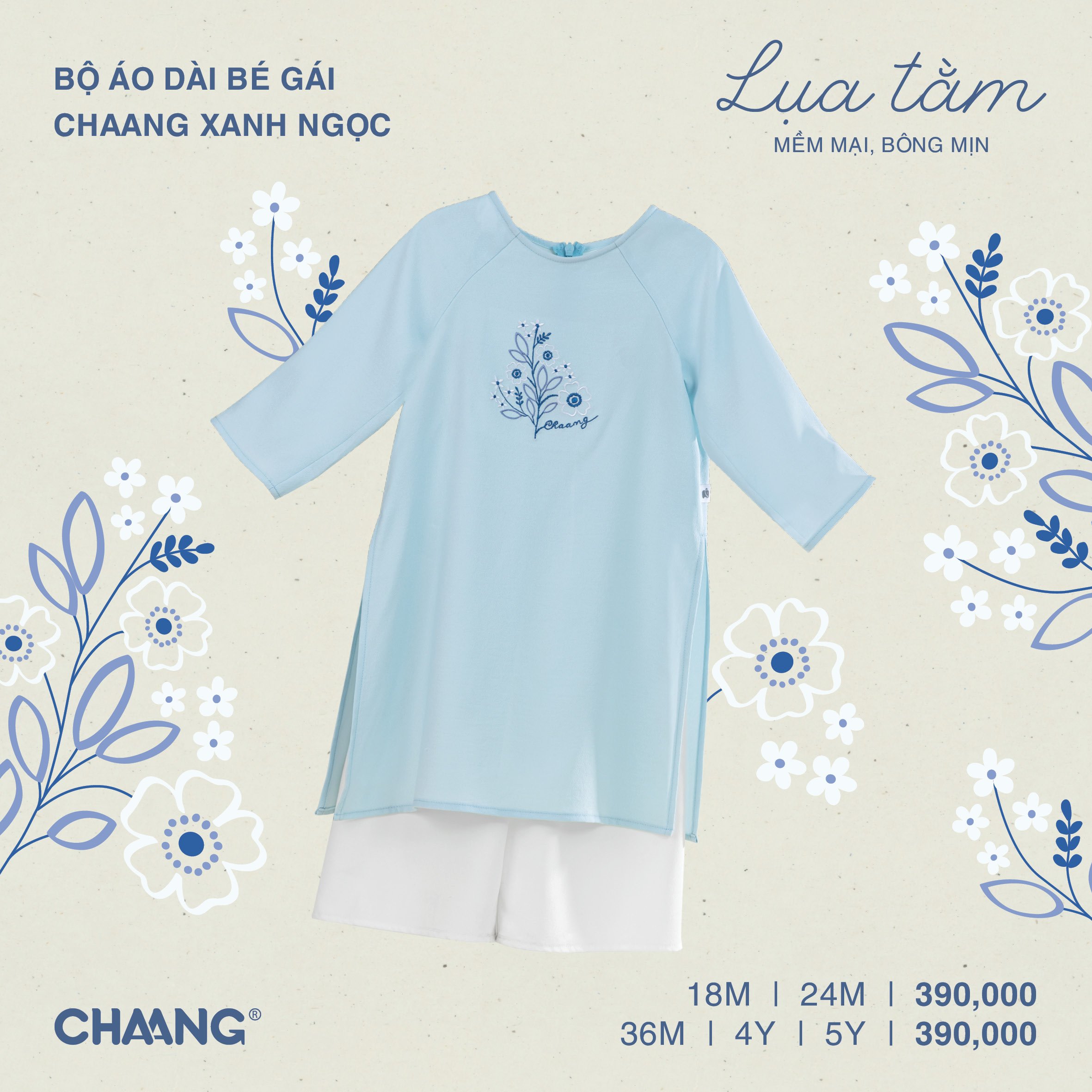 [CHAANG] Bộ áo dài bé gái Chaang xanh ngọc