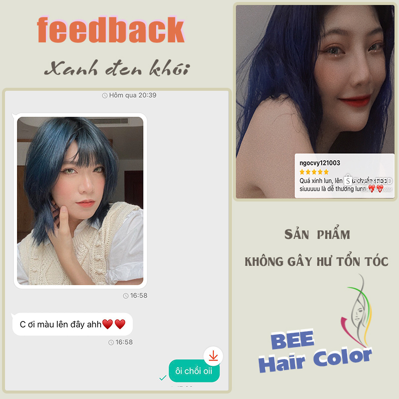 Thuốc nhuộm tóc màu Xanh ĐEN khói [ tặng kèm trợ dưỡng + bao tay nhuộm ]