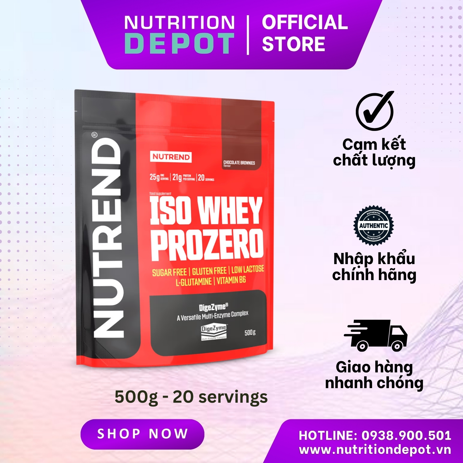 Whey Isolate cao cấp bổ sung đạm protein - Nutrend Whey Protein Isolate Iso Prozero (Túi 500g) - Nutrition Depot Vietnam