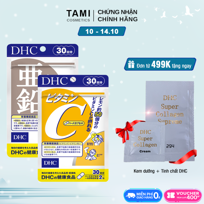 Combo NGỪA MỤN - GIẢM THÂM DHC Nhật Bản (viên uống Vitamin C và Kẽm zinc) thực phẩm chức năng giúp tăng cường sức đề kháng làm đẹp da TA-DHC-CB2 cao cấp