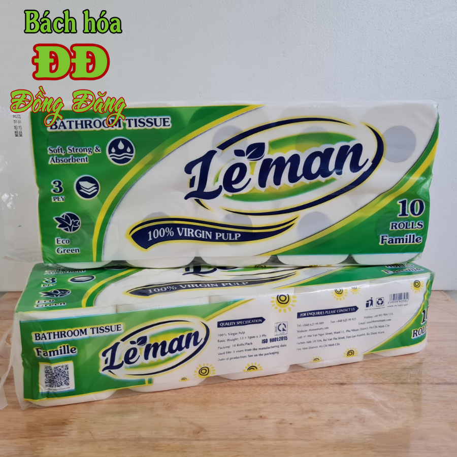 Combo (5 lốc) giấy vệ sinh Leman Xanh Lá 3 lớp (50 cuộn)