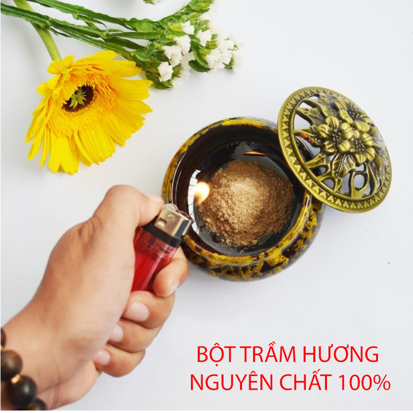 [GIÁ XƯỞNG ] BỘT TRẦM HƯƠNG Tự Nhiên Xông Nhà HÚT TÀI LỘC (hộp 100G LOAI 1) - Bột Trầm hương sạch, thơm dịu nhẹ, giúp tinh thần thư thái, tạo giấc ngủ ngon