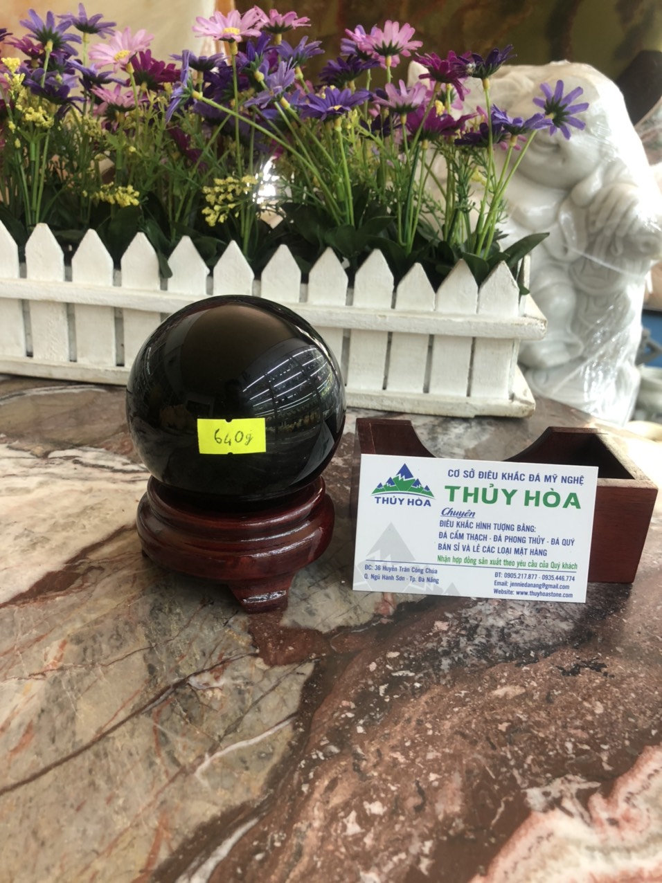 Quả cầu phong thủy đá thạch anh đen - Đường kính 10cm