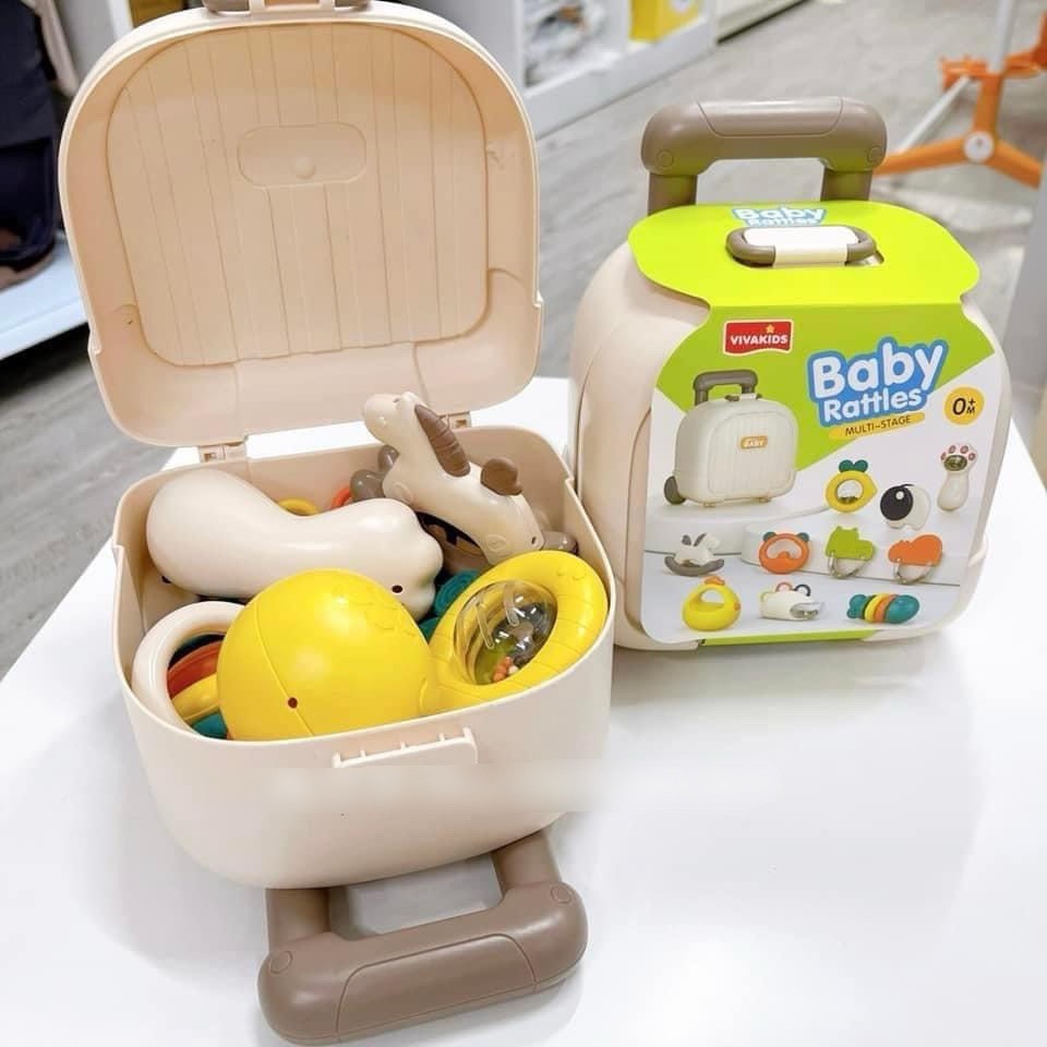 Đồ chơi gặm nướu, lục lạc 10 món có hộp đựng vali ngộ nghĩnh cho bé