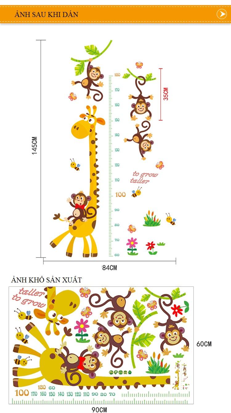 Decal dán tường Thước đo chiều cao hươu vàng- T30-kiddecals