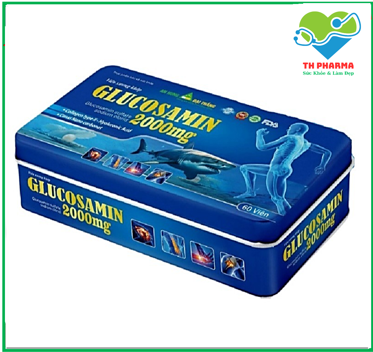 Viên uống giảm đau xương khớp glucosamin sulfat sodium clorid 2000mg .giảm thoái hóa khớp giảm đau viêm khớp tăng cường dịch khớp giúp khớp cử động linh hoạt - hộp 60 viên - th pharma