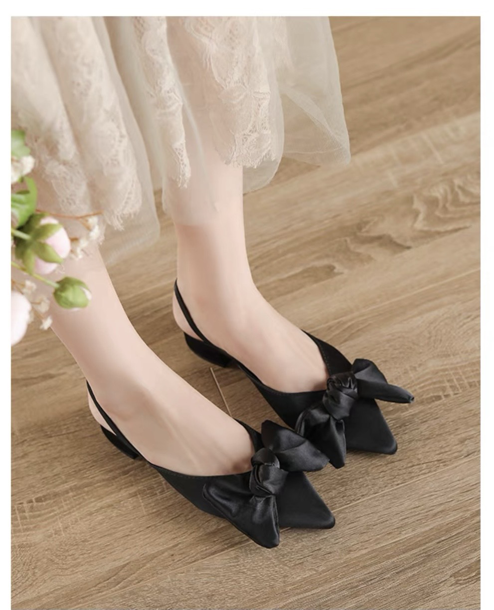 Sandal/ Dép Nữ Mũi Nhọn Nơ Lụa- hottrend ( sandal lụa) Mã H20caro