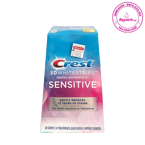 Hộp 28 miếng dán trắng răng Crest 3D Whitestrips Dental Whitening Kit Sensitive