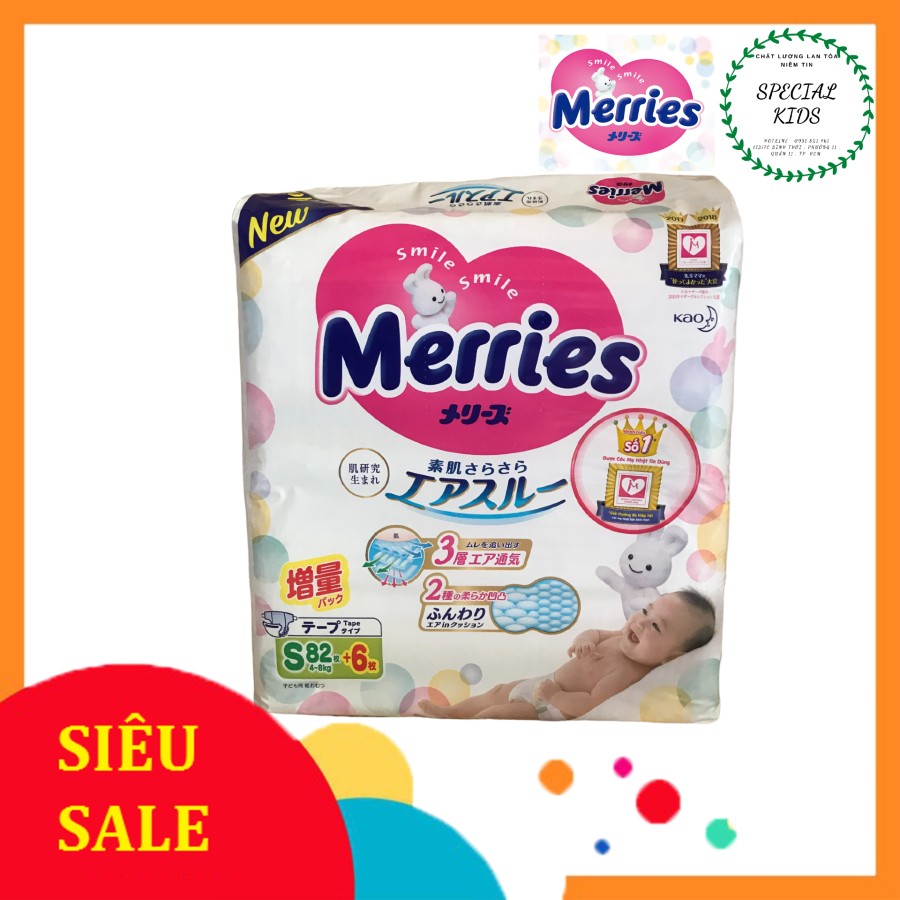 [Freeship 50K] [TEM PHỤ CHÍNH HÃNG KAO]Tã/Bỉm DÁN Merries nội địa Nhật Size S82 ( 4-8kg)