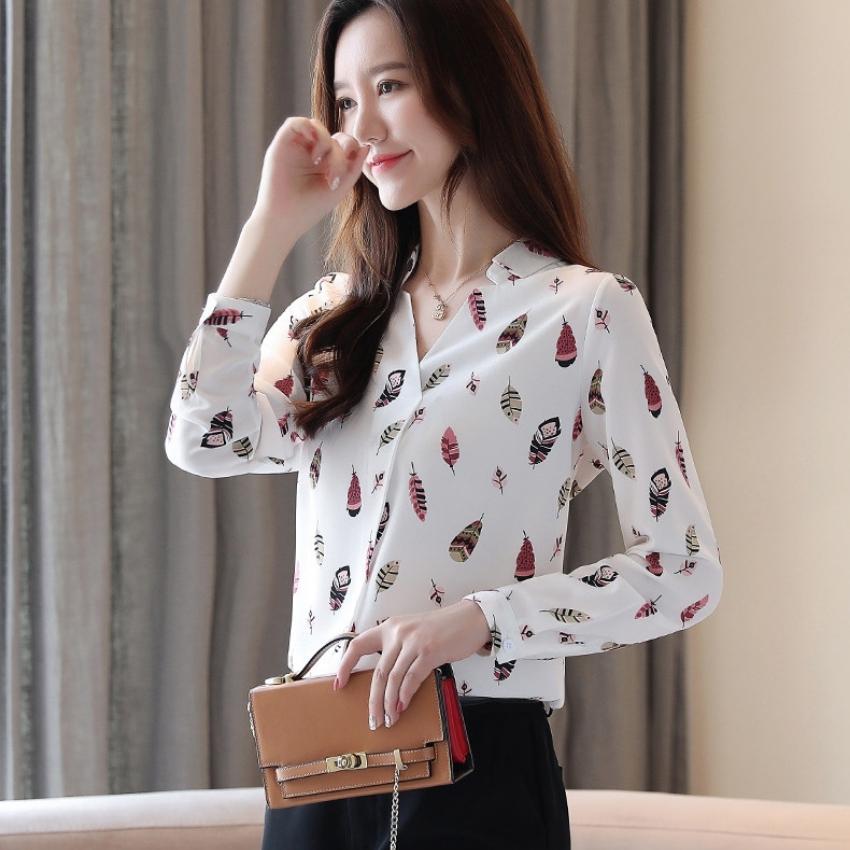 Áo sơ mi nữ tay dài in họa tiết lông vũ đẹp mắt Mã K885 Thời trang EMEY LUXURY Phong cách trẻ trung nữ tính thanh lịch