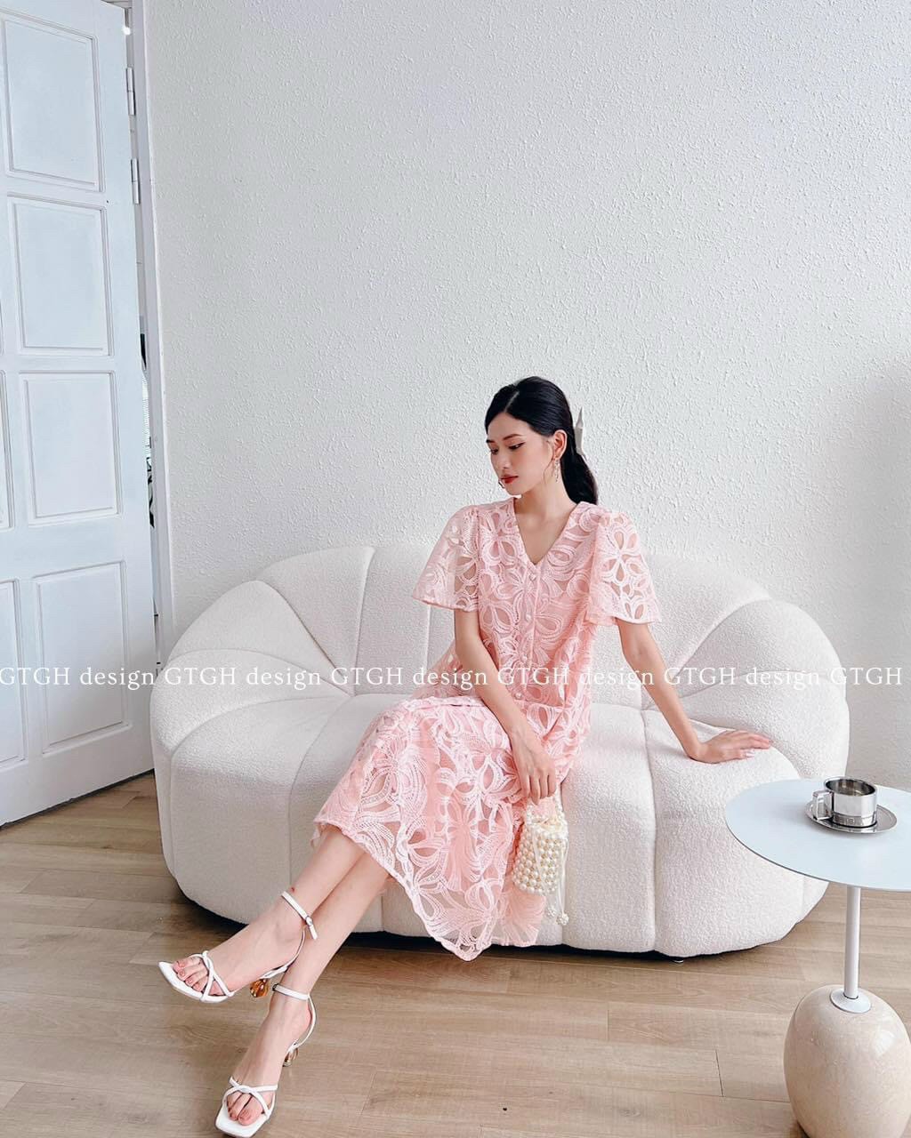 VÁY BẦU BABYDOLL TẦNG CARO HOA NỔI-ĐẦM BẦU XINH THIẾT KẾ ĐIỆU ĐÀ