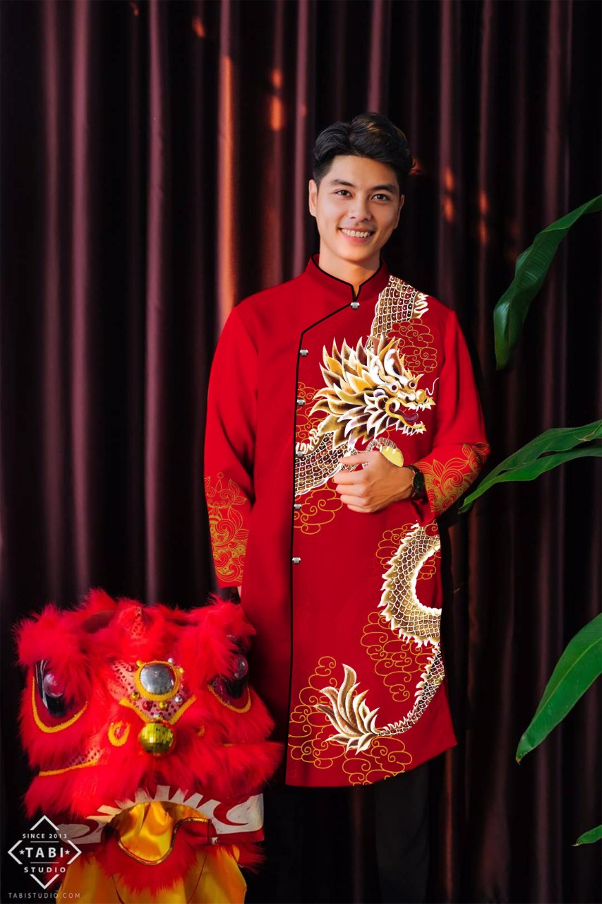 Áo Dài Cách Tân Nam Chất Gấm Thương Hải