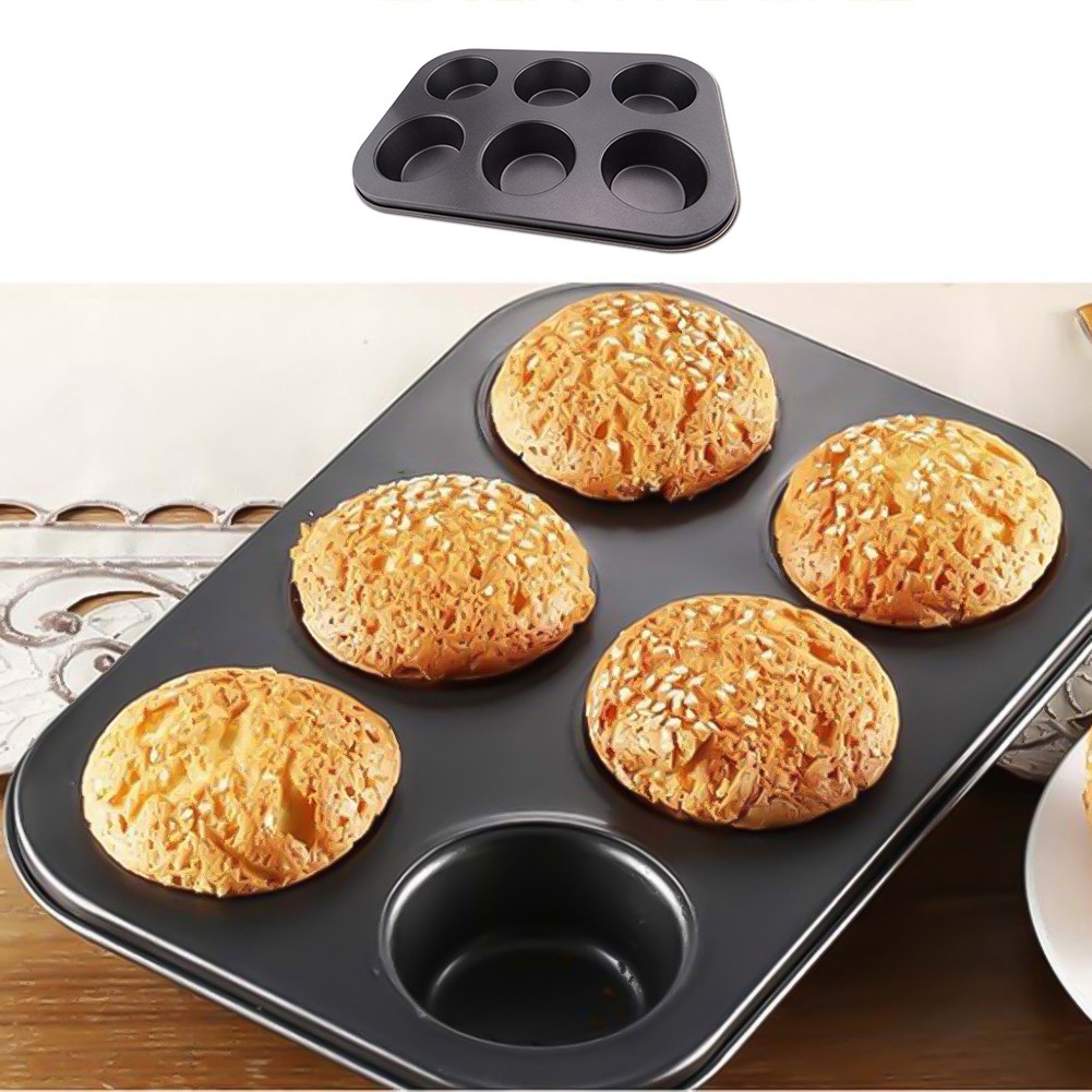 KHUÔN THÉP CHỐNG DÍNH CACBON NƯỚNG BÁNH CUPCAKE  MUFFIN 6 Ô CAO CẤP