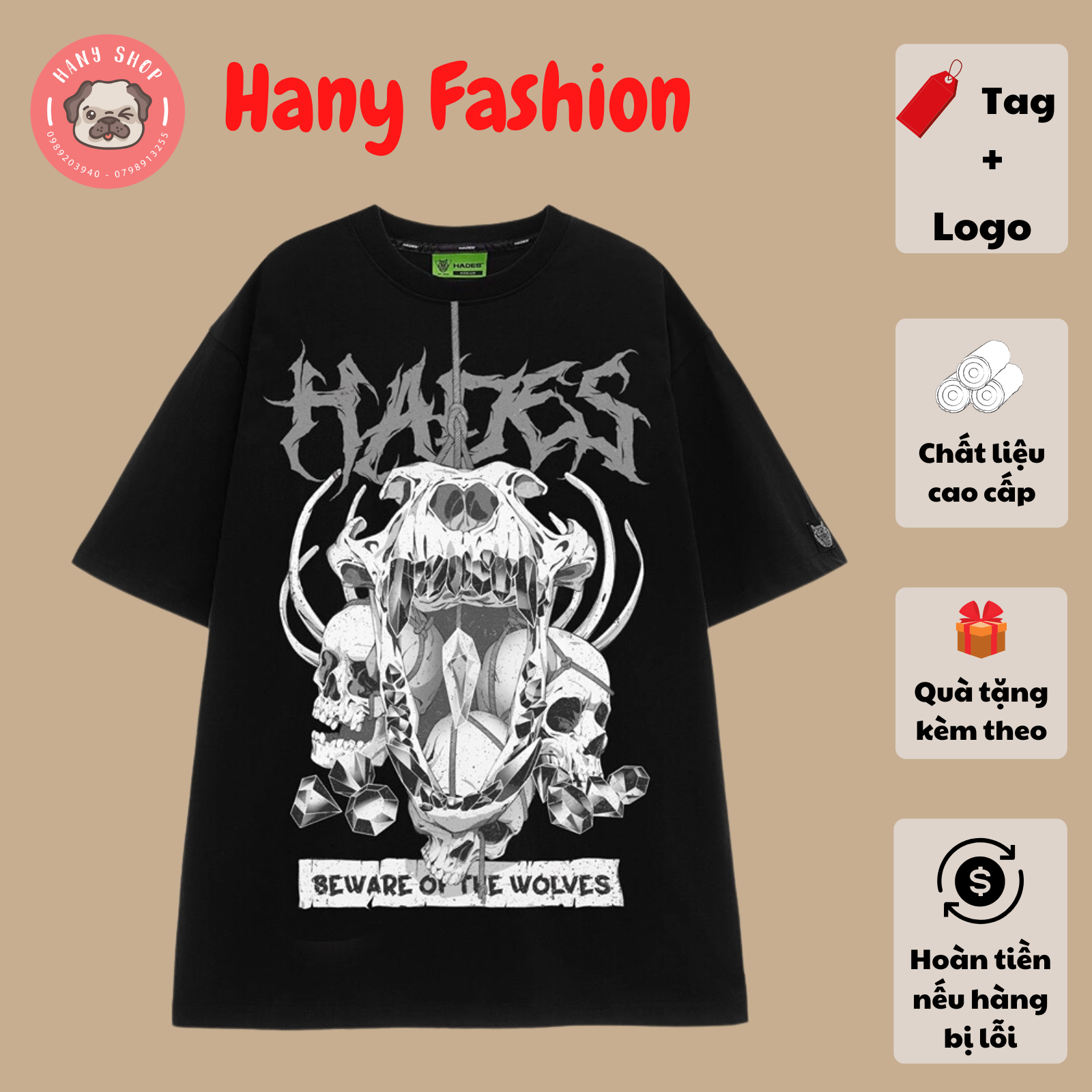 Áo thun Hades Skull Đầu Lâu form rộng tay lỡ unisex nam nữ full tag