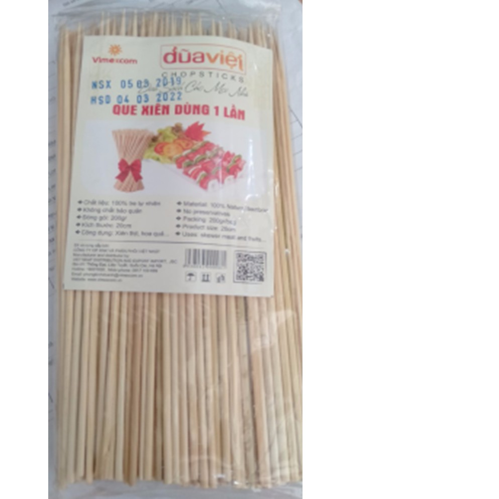 Que gỗ xiên thực phẩm túi 200g dài 20cm