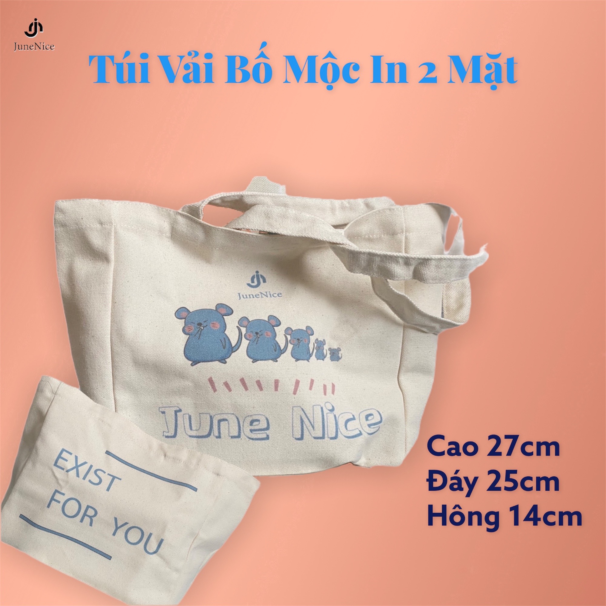 Túi vải canvans ( vải bố mộc) June Nice, túi tote đeo vai