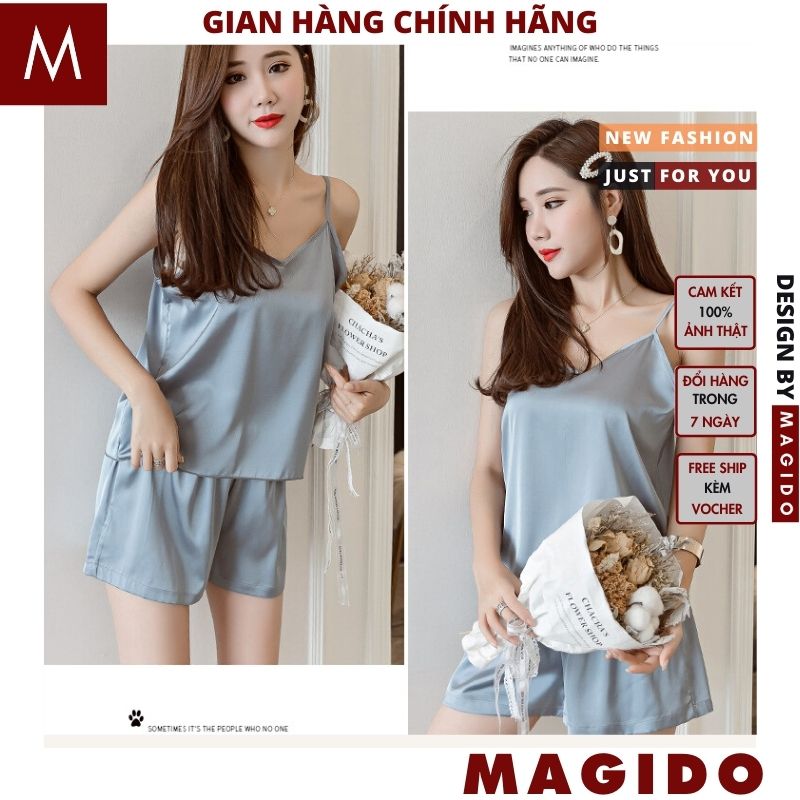 Bộ lụa 2 dây mặc nhà -Bộ đồ ngủ lụa 2 dây mặc nhà bigsize lụa satin cao cấp thoáng mát -MAGIDO
