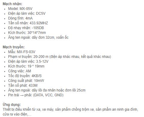 [HCM]MX-433Mhz 200M Bộ Thu Phát RF 433Mhz