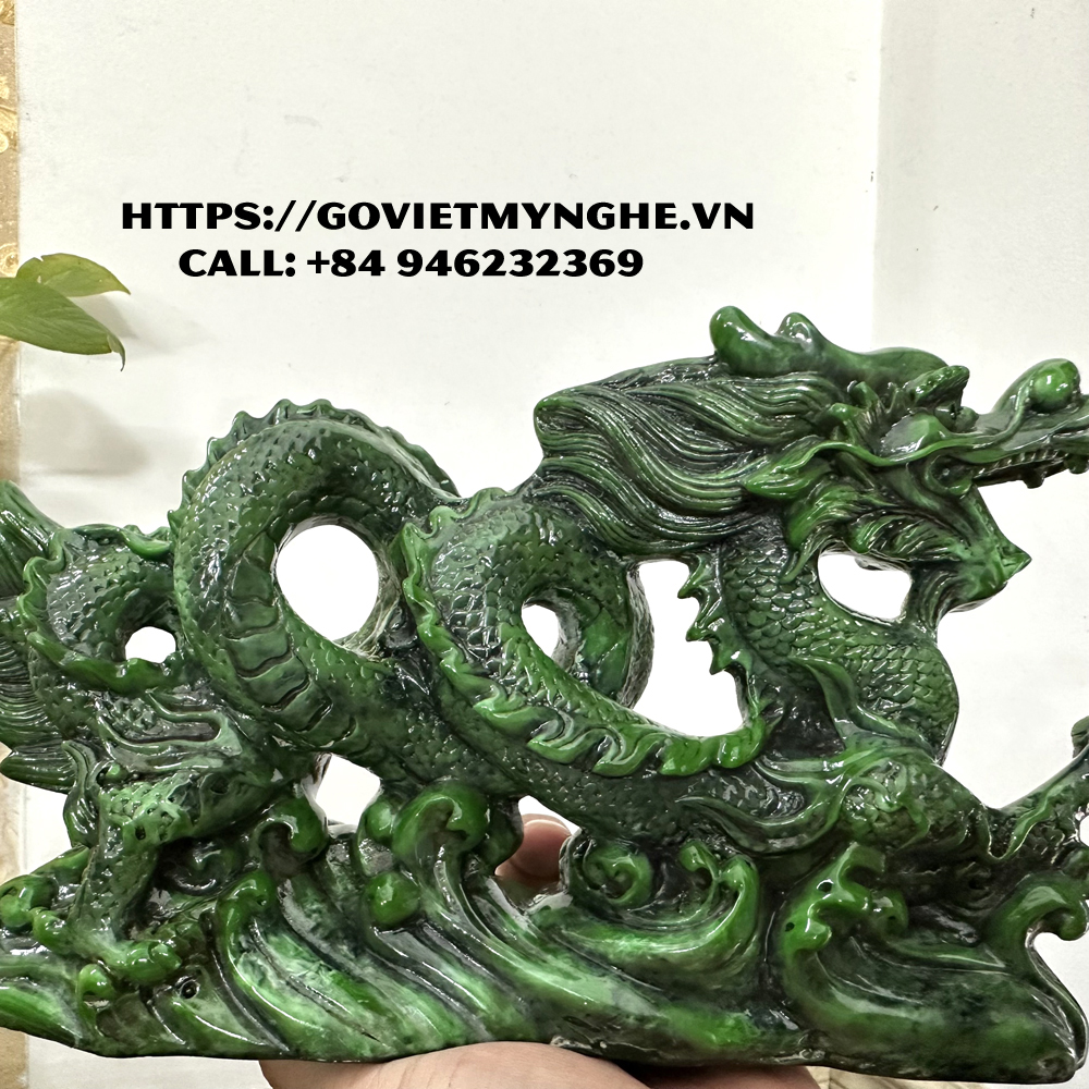 Feng Shui display dragon statue-peacock feather white ice-26cm long