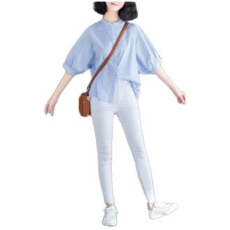 Áo sơ mi sọc phom rộng bụi bụi mặc thoải mái