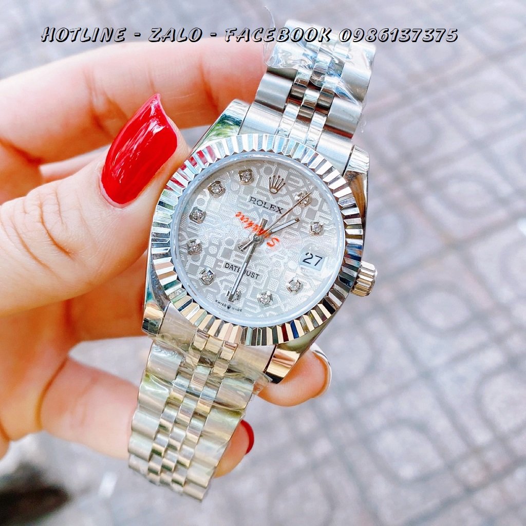 [HCM]Đồng Hồ Rolex Nữ Mặt Khía Bạc Trắng 32mm-36mm