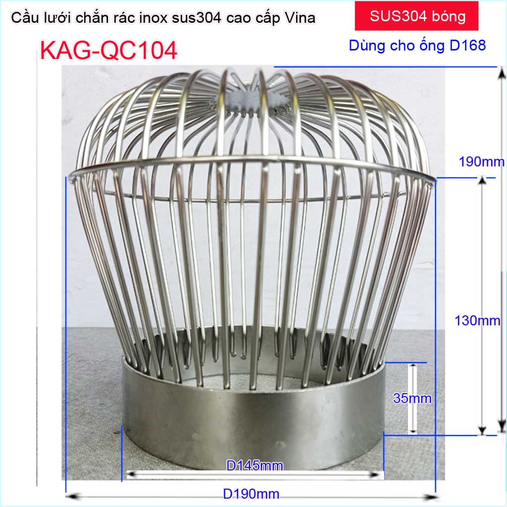 [HCM]Quả cầu lưới Inox 304 dày KAG-QC104 cầu chắn rác sân thượng D168-180 cầu chặn rác thoát nước mưa D168 -180 (ống D168)