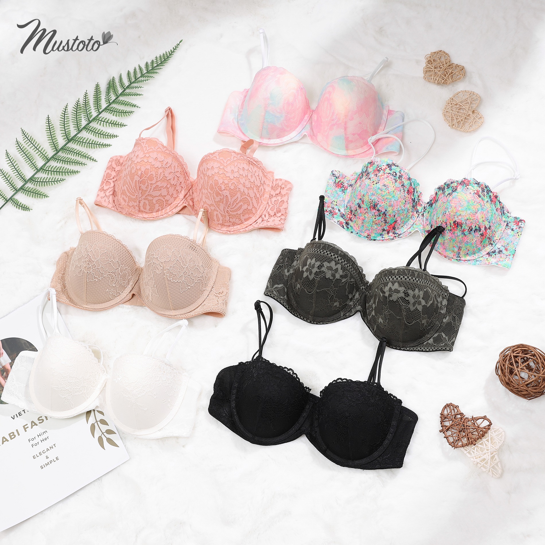 Áo Lót Nữ Ren Mút Mỏng 0.5cm Cúp Ngang Bra Confetti (Mustoto MA25)