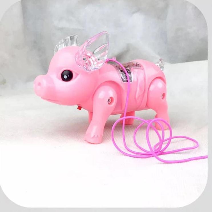 Đồ chơi chú Heo ngộ nghĩnh biết đi có dây dắt, dùng pin, có đèn nhạc