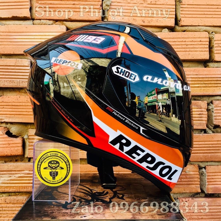 Nón bảo hiểm ROYAL M138B 1 Kính màu Đen Bóng lên tem REPSOL + túi đựng nón và hộp