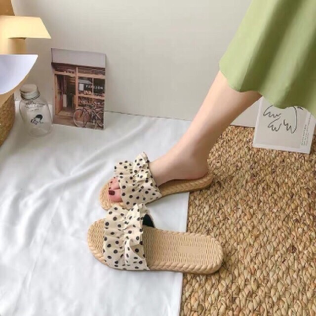 Dép thời trang cói nữ chấm bi, dép nơ chấm bi