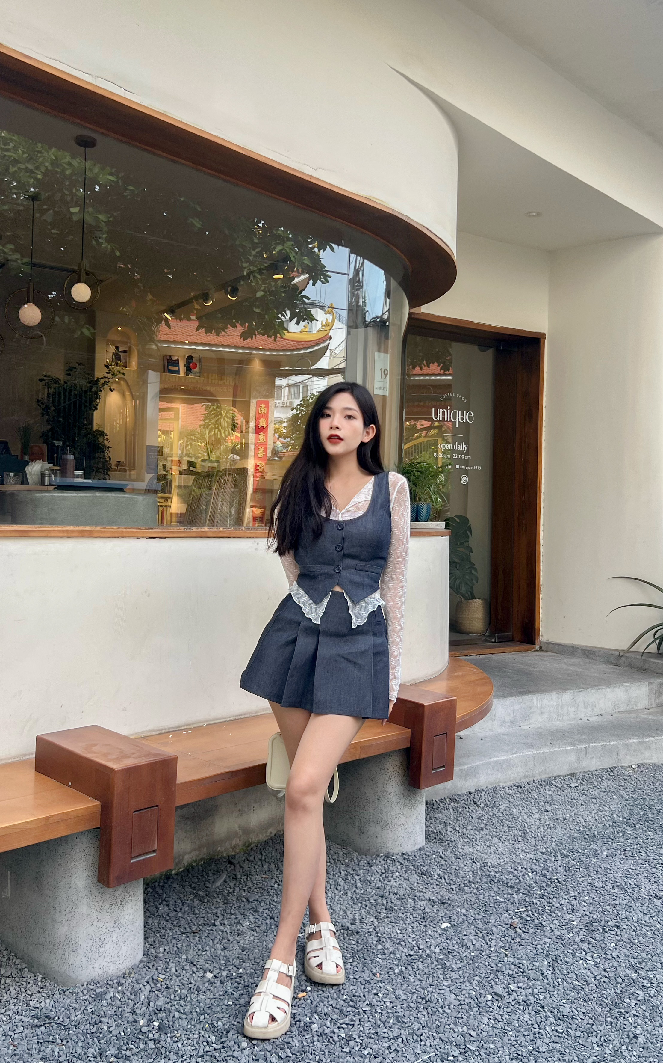 DALLA Áo ren cardigan cổ V phom ôm (CDG02)