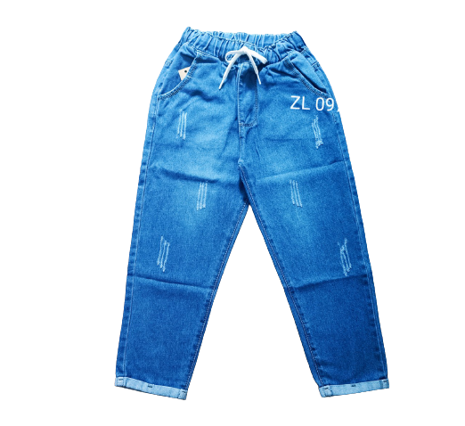 Quần baggy nữ jean cotton lật lai lưng thun cào xước